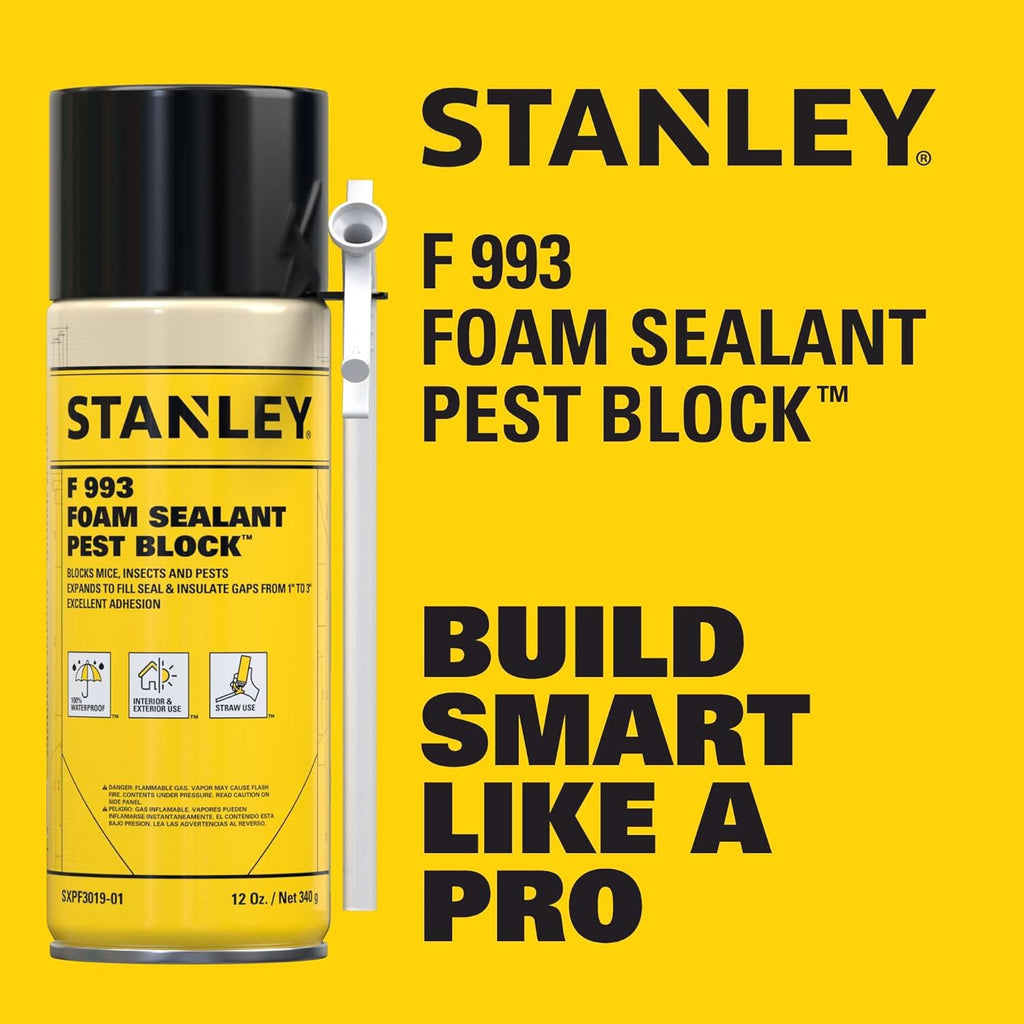 Stanley F993 Expanding Foam Sealant Spray – (2x12oz) Gaps & Cracks Filler, PestBlocker for
