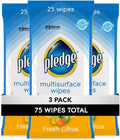Pledge Multisurface Cleaning Wipes, pH Balanced, Fresh Citrus, 25 Count (Pack of 3, 75 Total Wipes)