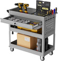 3-Tier Rolling Tool Cart with Drawers, Heavy Duty Utility Storage Cart with pegboard, Lockable