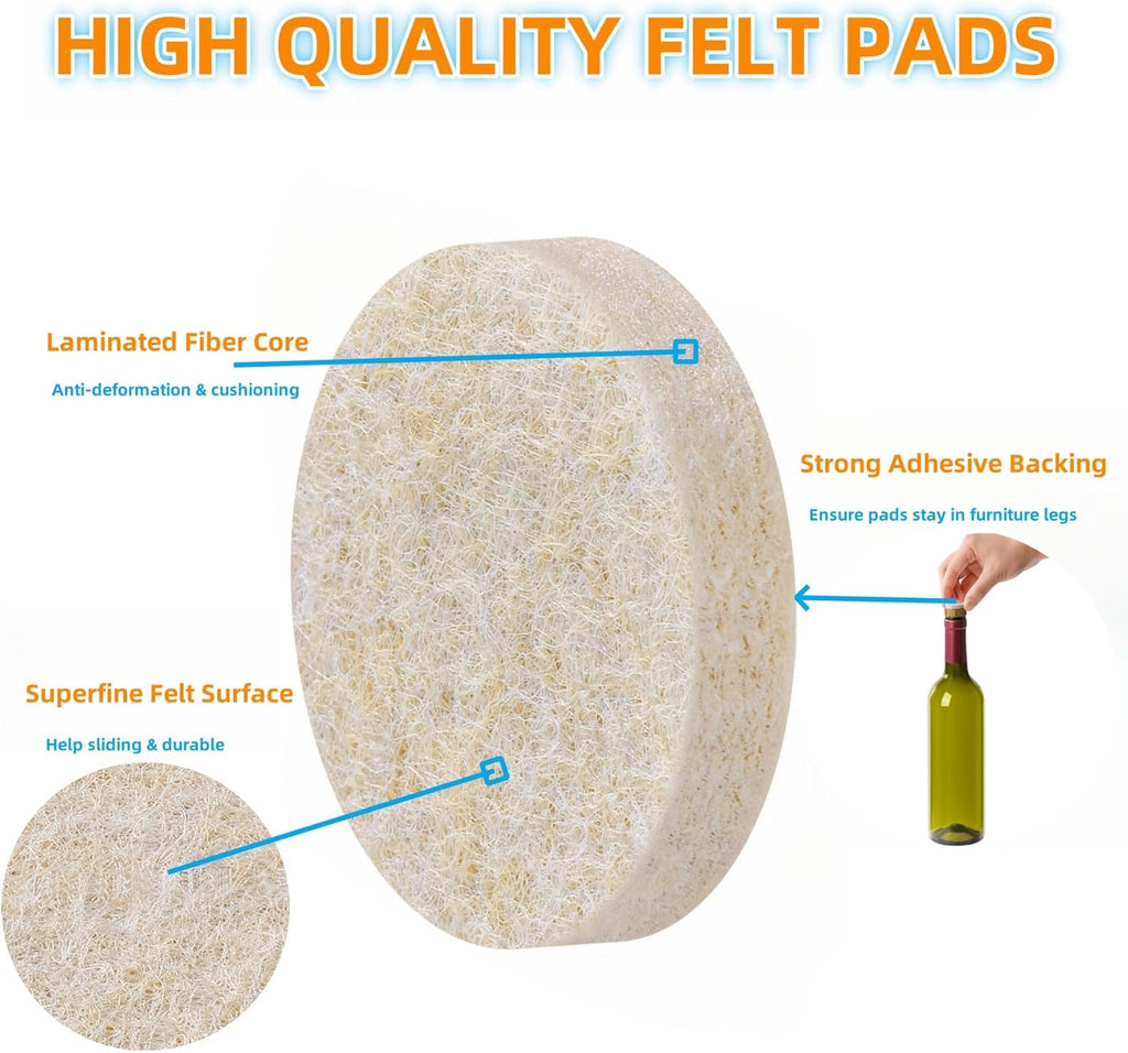 Furnigear Felt Furniture Pads for Hardwood Floors - Self Adhesive Chair Felt Pad, Floor Protector