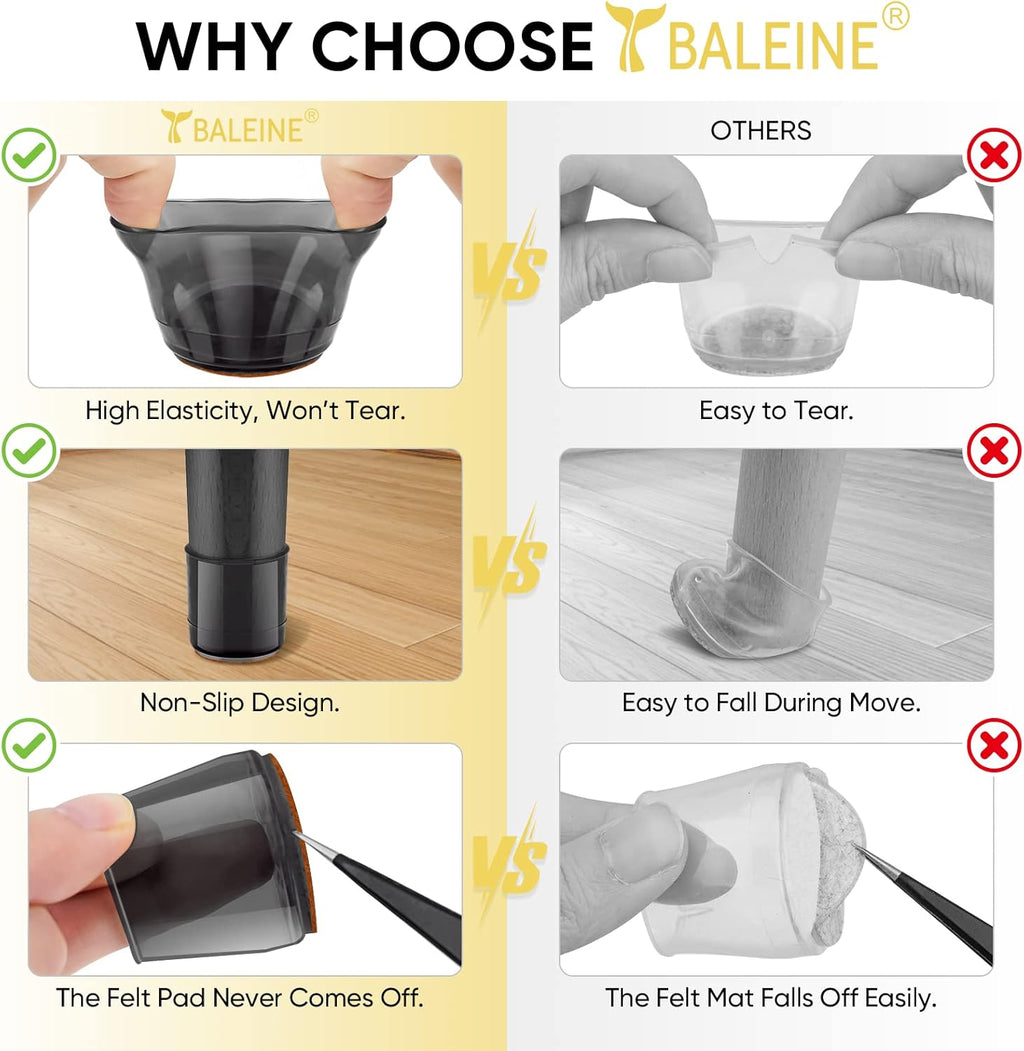 BALEINE 16 Pack Silicone Chair Leg Floor Protectors, Stool Leg Protectors Cap, Non-Slip Chair Leg