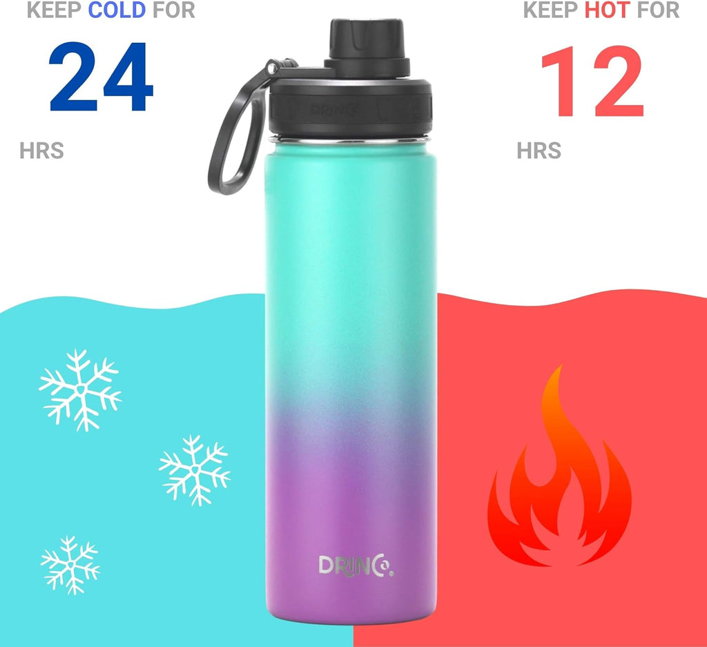 DRINCO Stainless Steel Water Bottle Spout Lid Vacuum Insulated Double Wall Water Bottle Wide Mouth