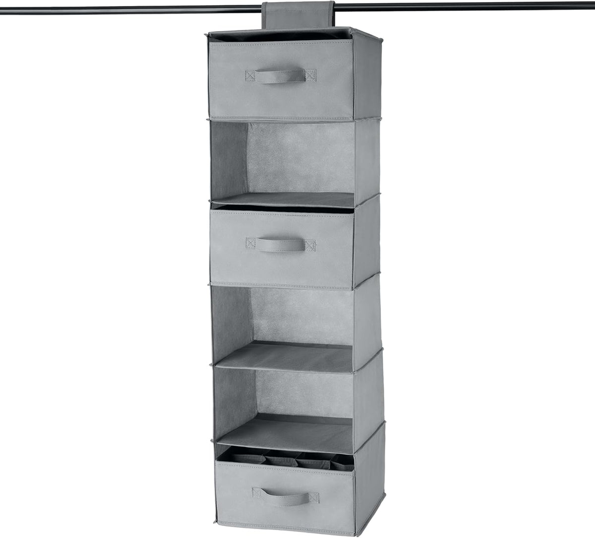 Amazon Basics 6-Tier Hanging Shelf Closet Storage Organizer with Removable Drawers, Grey, 6.9"D x