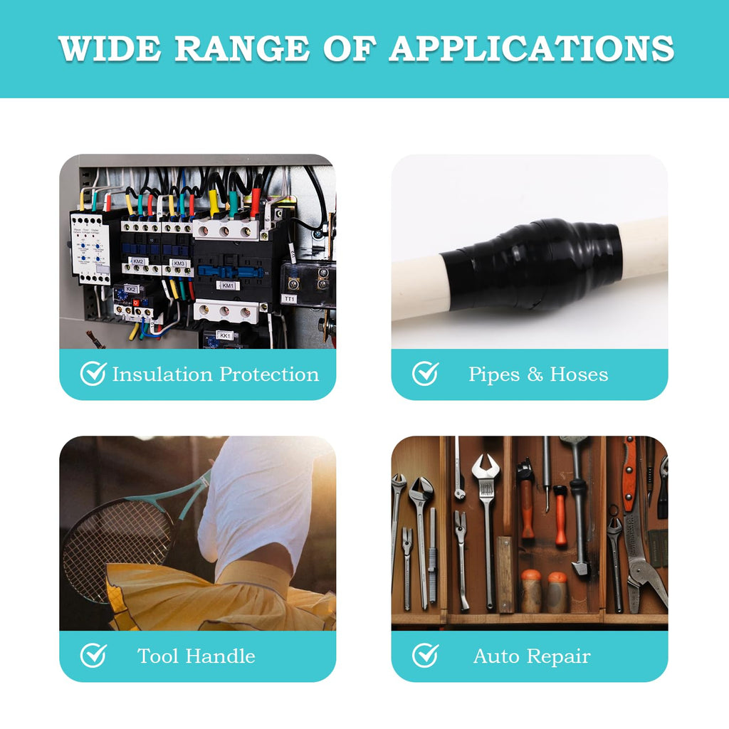 Self Fusing Silicone Tape 1 in x 16.4' Black Waterproof Rubber Leak Proof Sealing Silicone Rubber