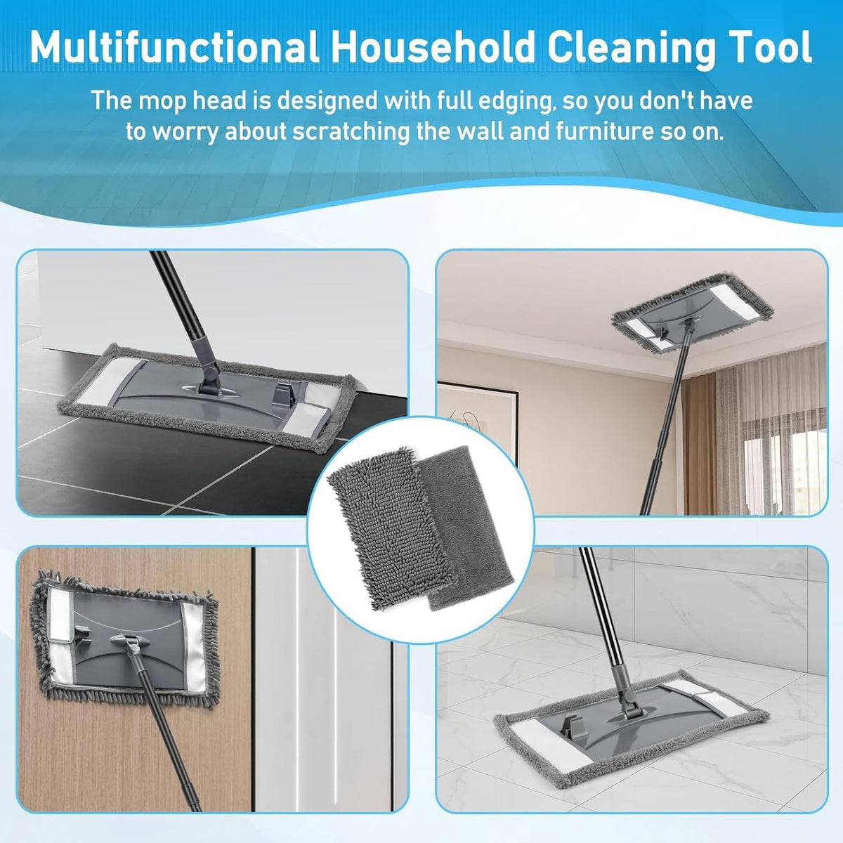 Microfiber Mop Replacemet Head for VOUBIEN Wall Cleaner Mop, 2Pack Reusable Mops Head for Washing