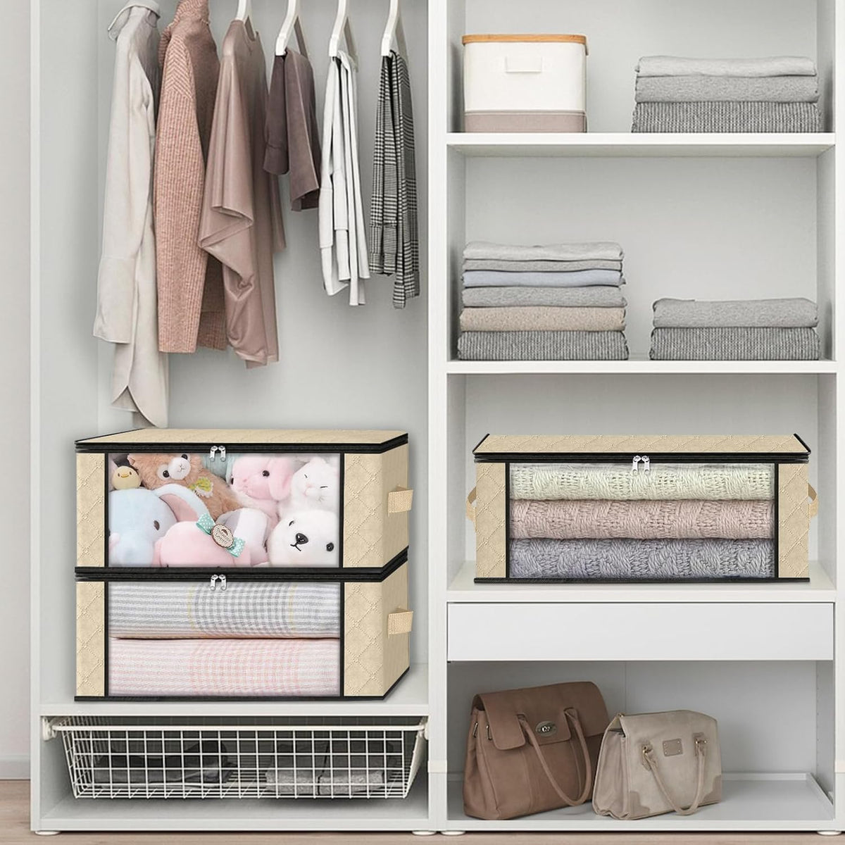 HomeHacks Storage 10-Pack Clothes Organizer Storage Bags Foldable Storage Box with Large Clear