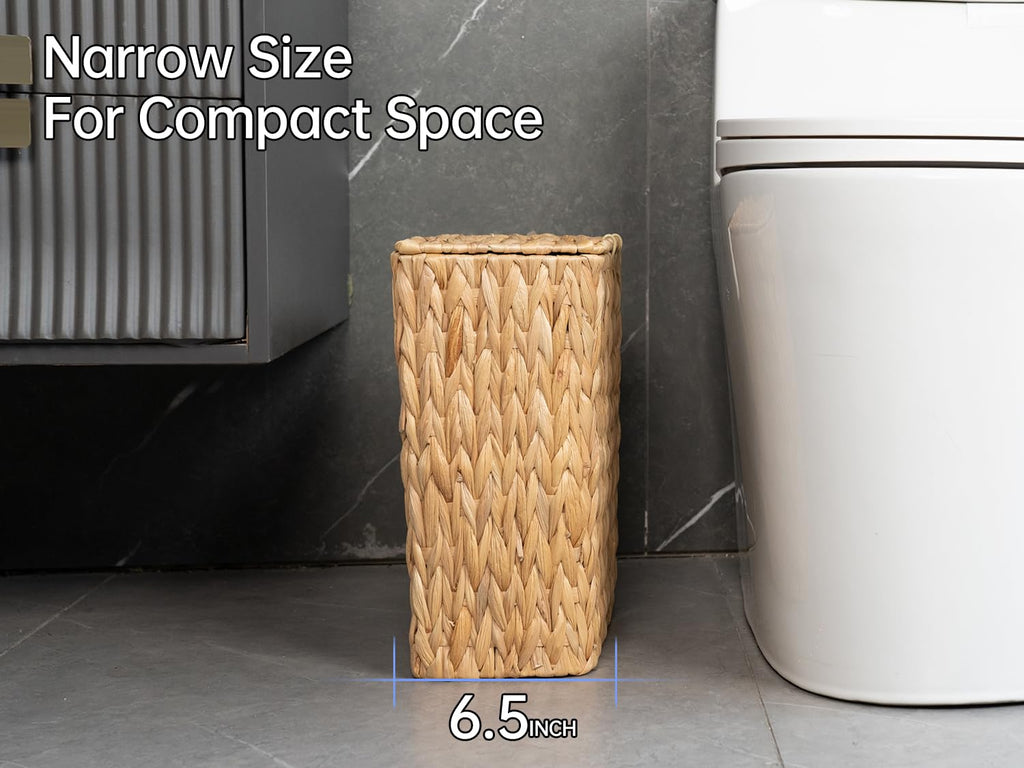 3 Gallon Wicker Trash Can,Small Bathroom Trash Can with Lid,Natural Water Hyacinth Wicker Waste