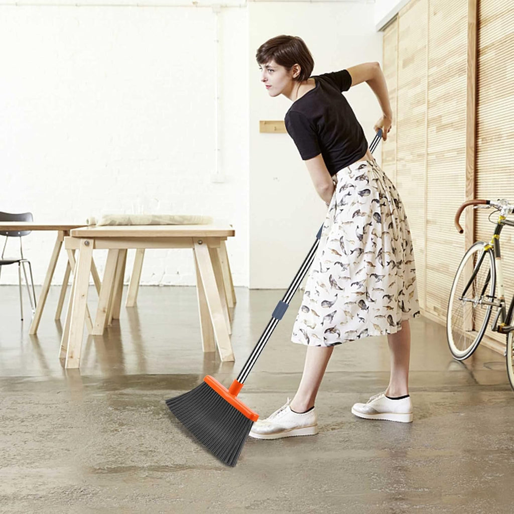 kelamayi Upgrade Broom and Dustpan Set, Self-Cleaning with Dustpan Teeth, Indoor&Outdoor Sweeping