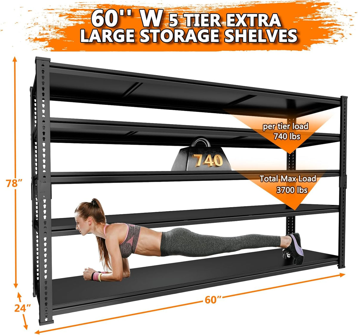 Storage Shelves Heavy Duty 3 PCS, 60" L x 24" W x 78" H Garage Storage Shelves Unit Loads 3700LBS