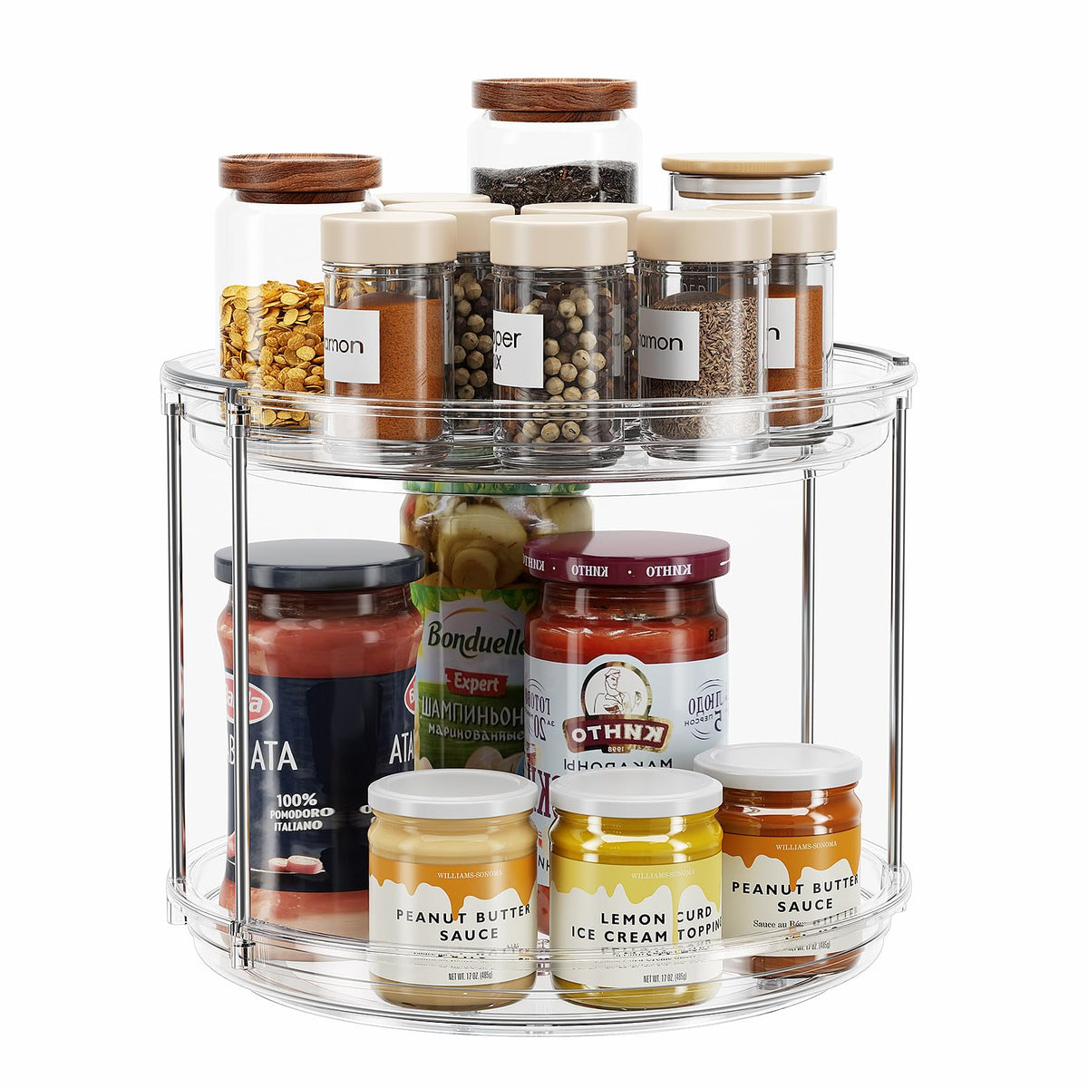 LAMU 2 Tier Lazy Susan Turntable Organizer 9.25'' Rotating Spice Rack Organization for Cabinet
