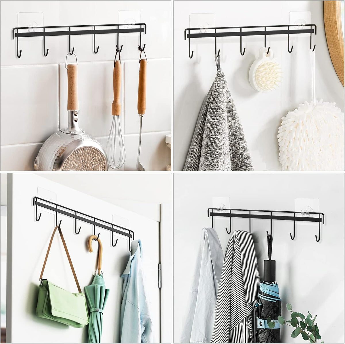 Myfolrena Adhesive Kitchen Hooks Utensil Hanger Holder Hanging Rack 2 Pack, Hanging Rack Wall