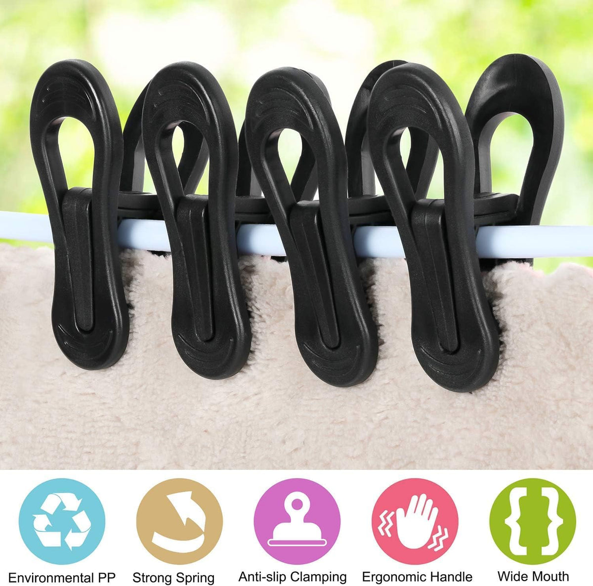Tinfol 50pc Plastic Coat Hanger Clips, Black Strong Pinch Grip Finger Clips for Skirt Pant Hangers