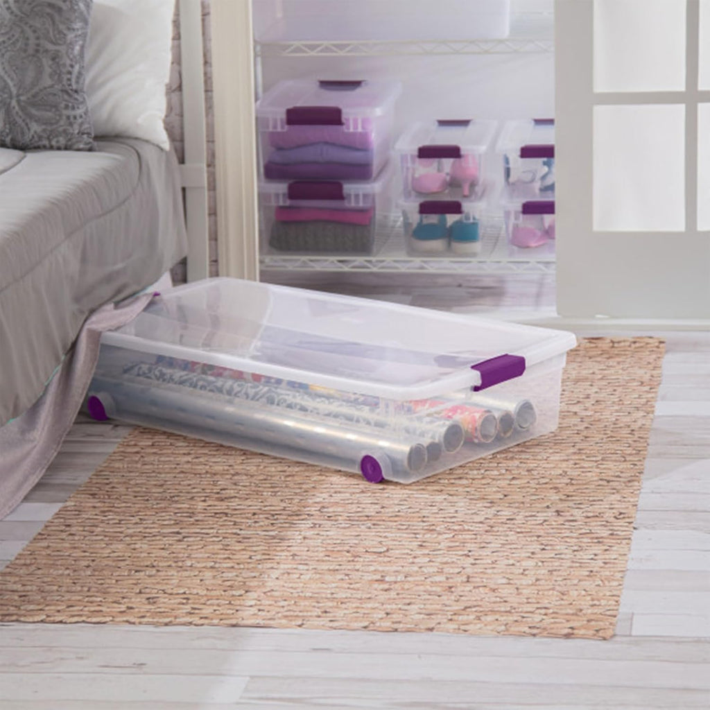 Sterilite 16-Pack 60 Quart ClearView Latch Box, Wheeled Underbed Organizer Bins with Latching Lids