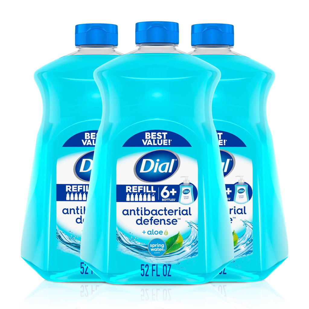 Dial Antibacterial Defense Liquid Hand Soap + Aloe, Spring Water Scent, 52 Fl Oz Hand Soap Refill