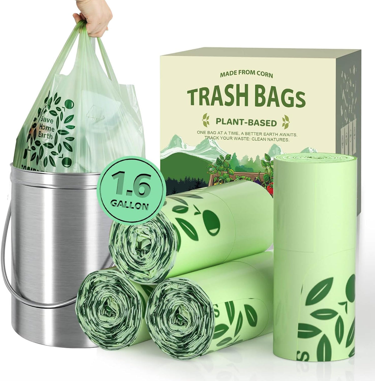 1.6 Gal Small Compost Bags for Countertop Bin with Handle Tie, AYOTEE Composting Bags for Kitchen