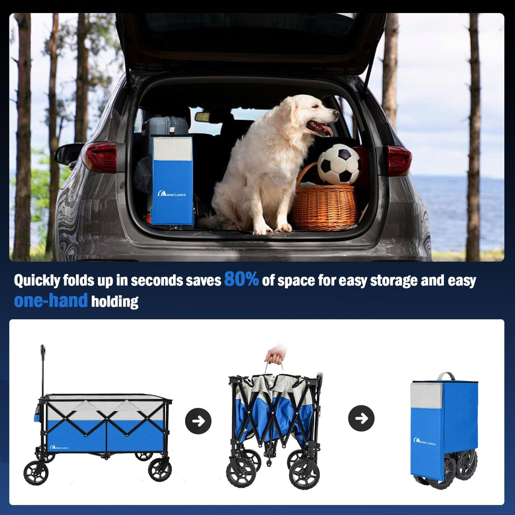 Moon Lence Collapsible Folding Wagon Cart Heavy Duty Folding Garden Portable Hand Cart with