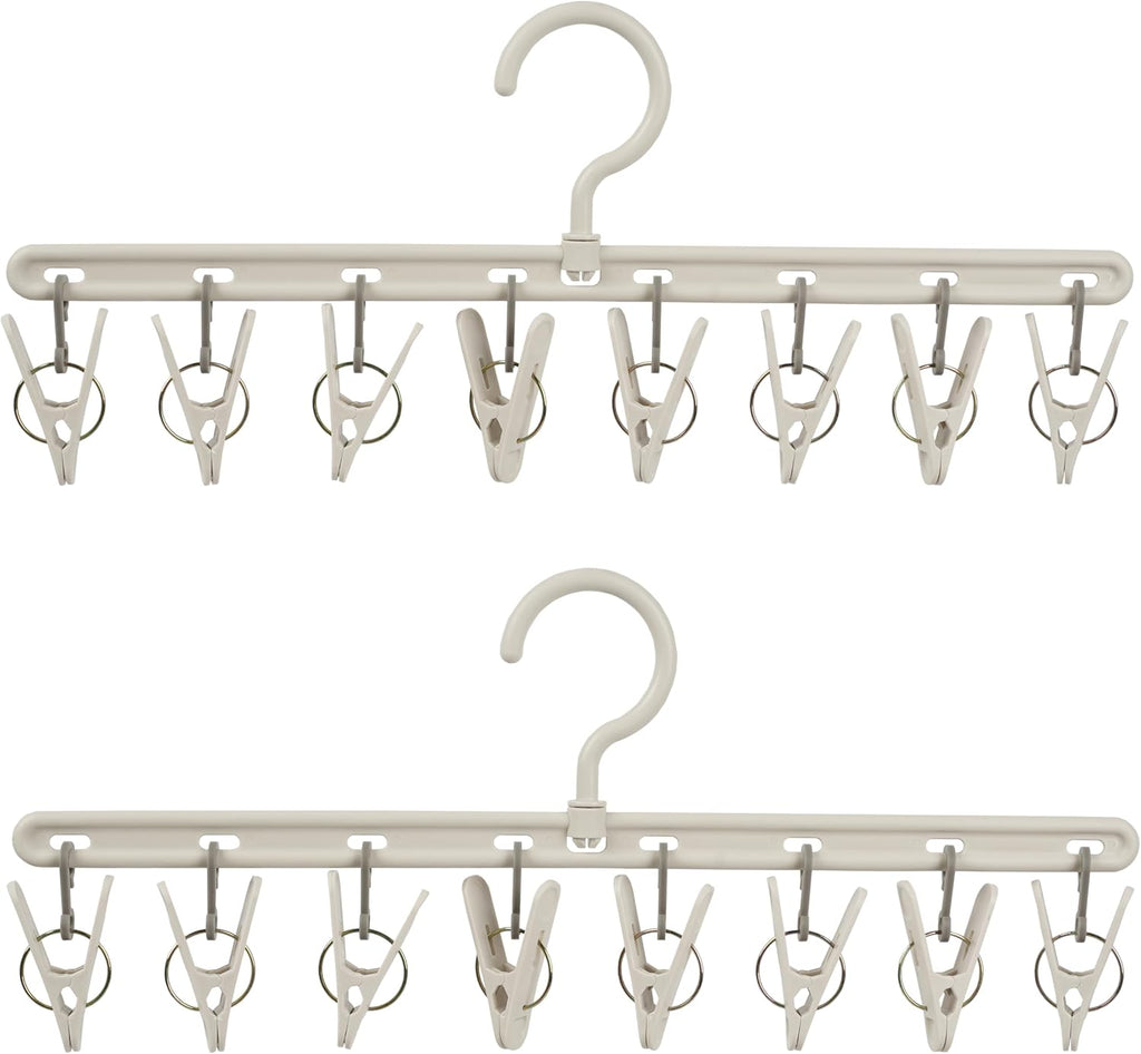 Clothes Hanger 2 Pack with 8 Clips,Clothes Drying Racks Windproof for Drying Socks Bras Underwears