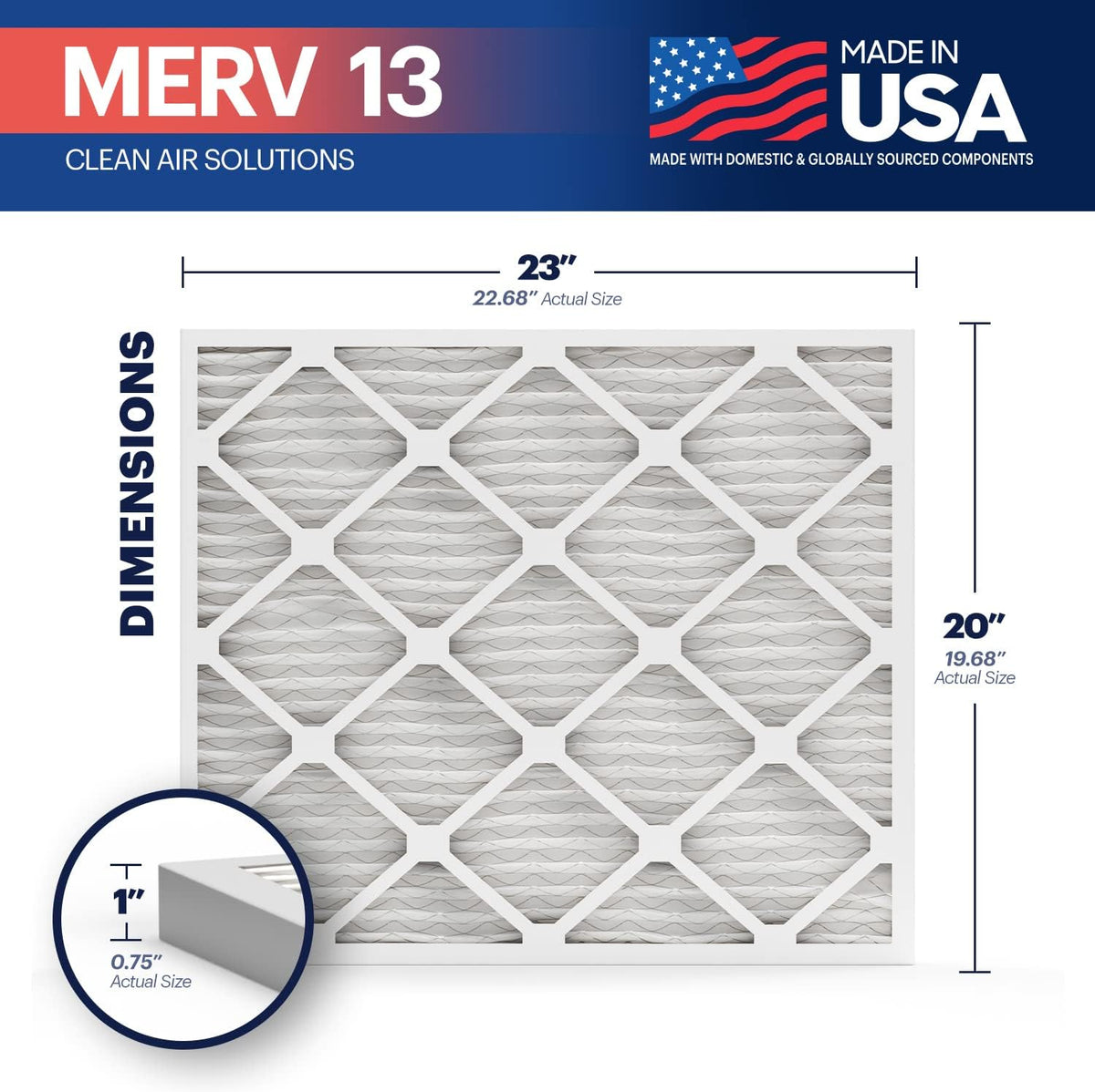 BNX TruFilter 20x23x1 Air Filter MERV 13 (12-Pack) - MADE IN USA - Electrostatic Pleated Air