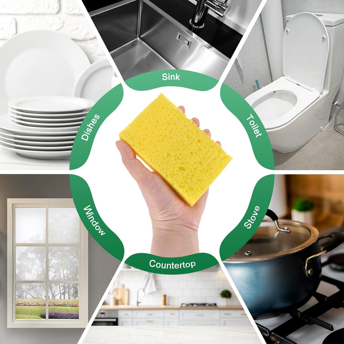 2-Set Kitchen Sponges, Condense Eco Cellulose Non-Scratch Scrub Heavy Sponge for