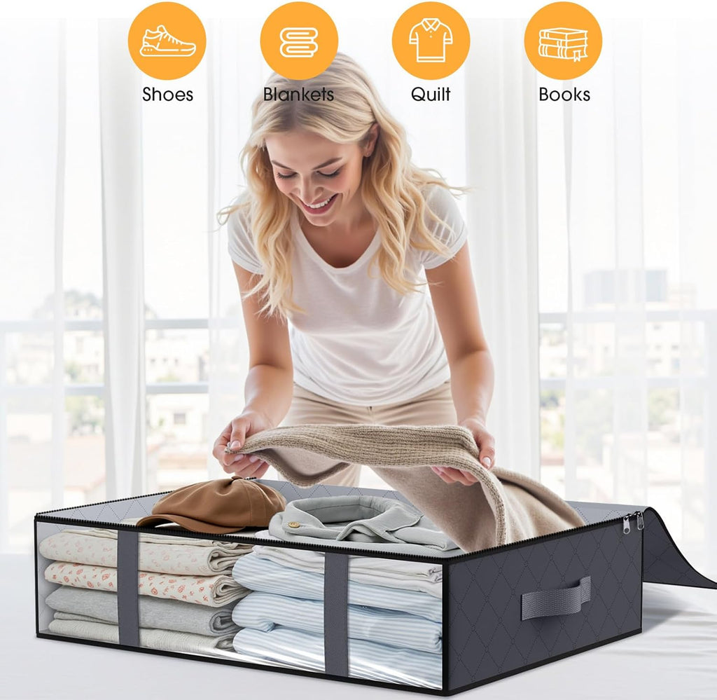 StorageRight Under Bed Storage Bins, 6-Pack 40L Foldable Fabric Storage Bags with Transparent