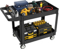 2 Tier Plastic Rolling Cart Utility Cart on Wheels, Heavy Duty Tool Carts with Ergonomic Storage