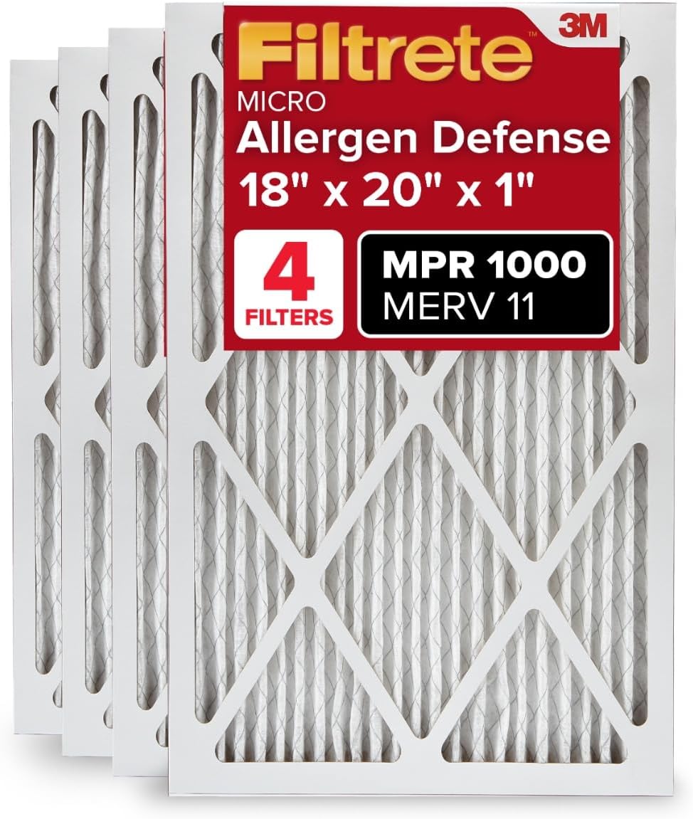 Filtrete 18x20x1 AC Furnace Air Filter, MERV 11, MPR 1000, Micro Allergen Defense, 3-Month Pleated