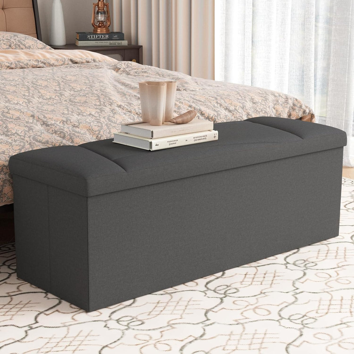 Ottoman with Storage, 43 Inches Folding Storage Ottoman Bench for Bedroom, End of Bed Bench