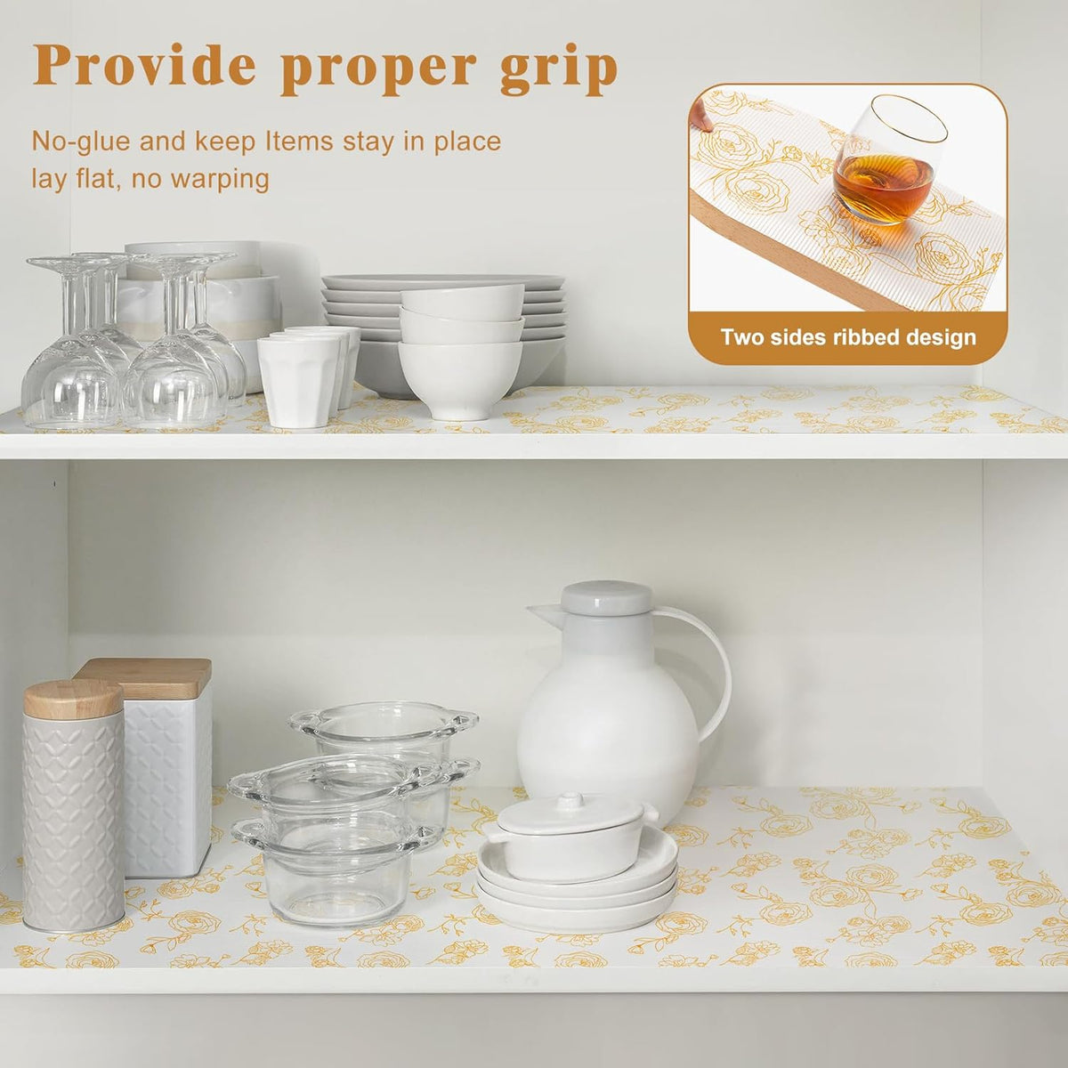 Shelf Cabinet Liner for Kitchen- Non Adhesive Drawer Liner Refrigerator Liner, Premium Waterproof