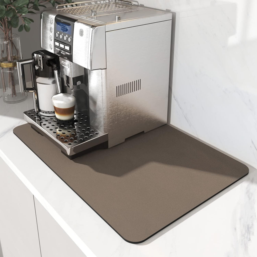 AMOAMI Coffee Mat Hide Stain Rubber Backed Absorbent Dish Drying Mat for Kitchen Counter - Brown