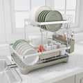 Dish Drying Rack, 2 -Tier 304 Stainless Steel Adjustable Spout Auto-Draining Dish Rack, Space