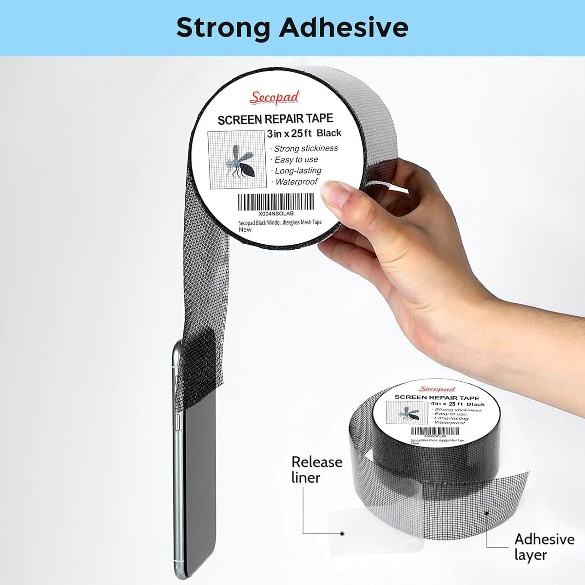 Black Window Screen Repair Tape, 3IN X 25FT (300IN) Screen Repair Kit for Windows or Doors, Strong