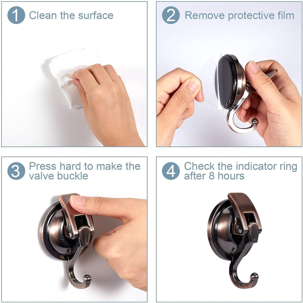 Suction Cup Hooks for Shower, Bathroom, Kitchen, Glass Door, Mirror, Tile – Loofah, Towel, Coat