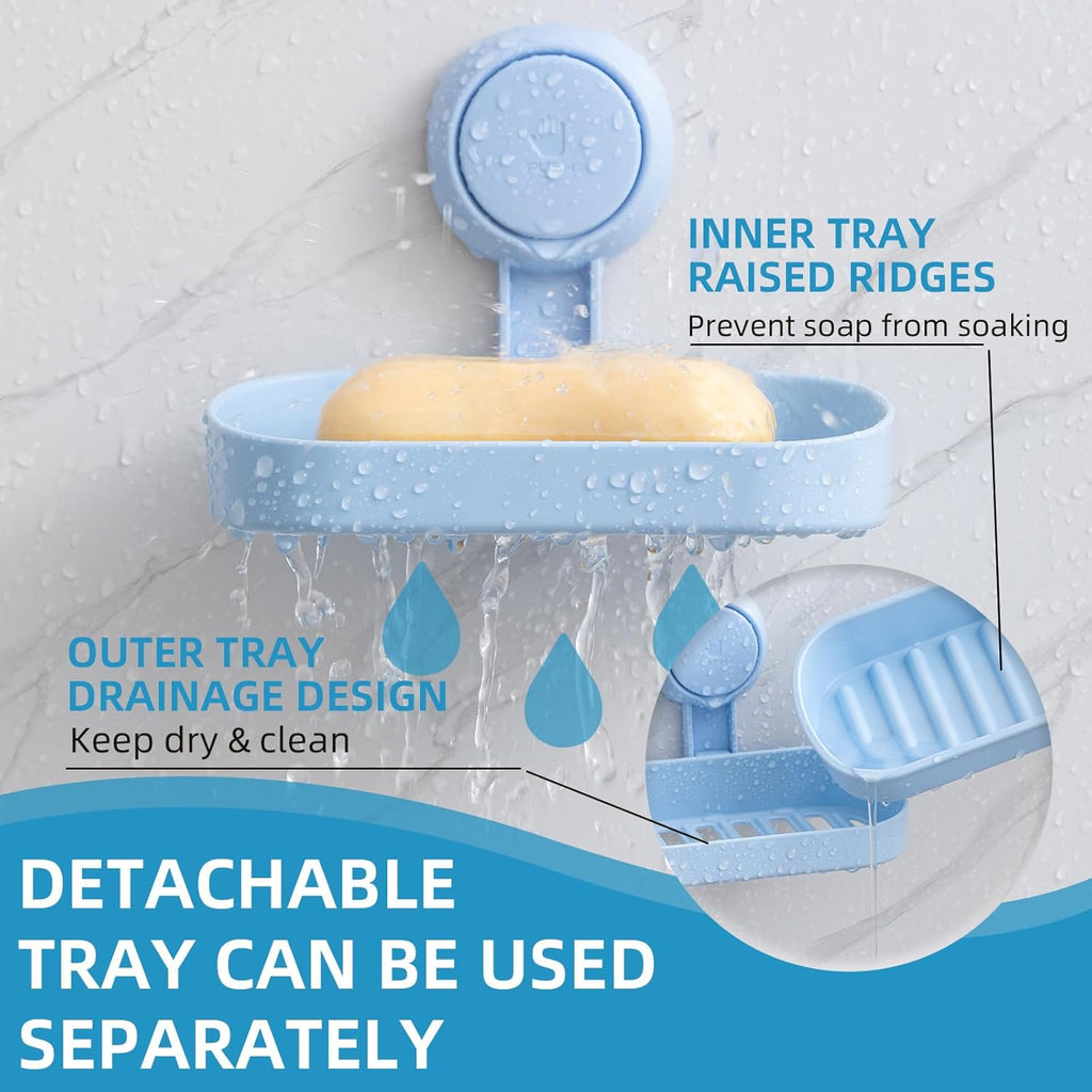 LEVERLOC Soap Dish Holder for Shower Suction Cup Wall Mounted Self Draining NO-Drilling Removable