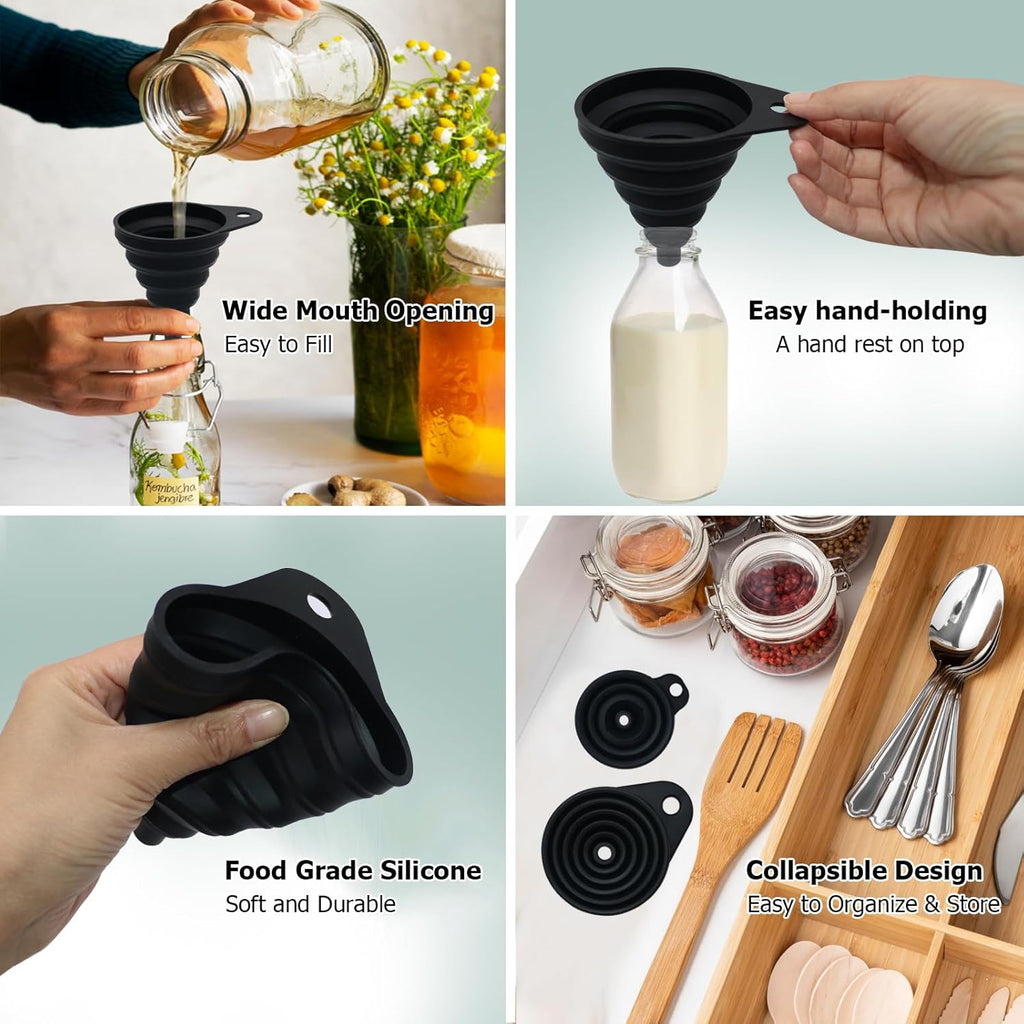 6 Pack Funnels for Kitchen Automotive Use Filling Bottles, Plastic Funnels Assorted 4 Sizes