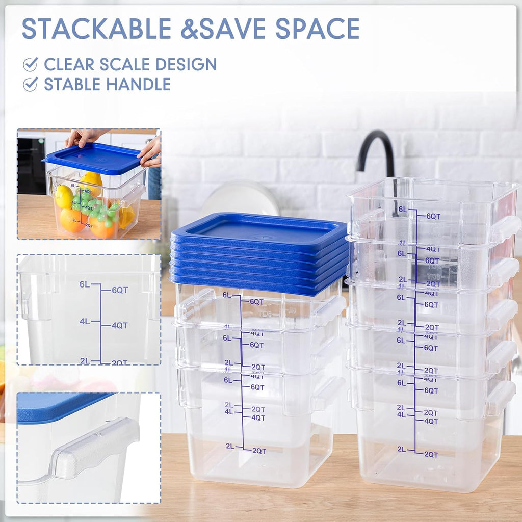 Lallisa 8 Pack 6 Qt Commercial Food Storage Containers with Lids Square Food Storage Container