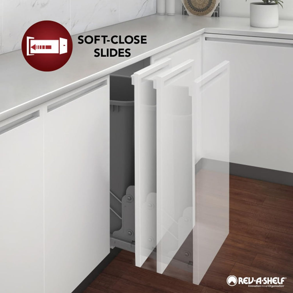 Rev-A-Shelf Pullout Trash Cans for Kitchen Cabinet, Dual 35 Qt Bins with 18" Wood Frame - Large