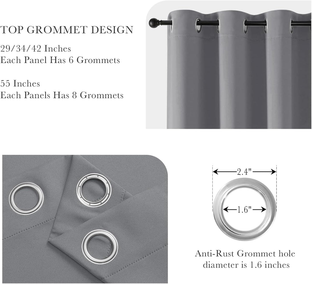 PONY DANCE Sliver Grey Short Blackout Curtains for Kitchen 45 Inch Length, Thermal Insulated
