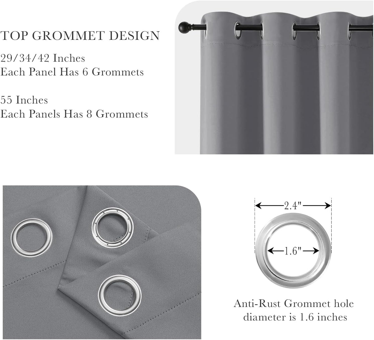 PONY DANCE Sliver Grey Blackout Curtains 42x60 Inches for Bedroom - 2 Panels Room Darkening