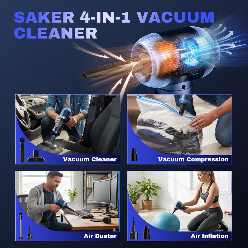 Saker Car Vacuum Portable Cordless 20000Pa Suction Power 4 in 1 Handheld Vacuum with LED Light