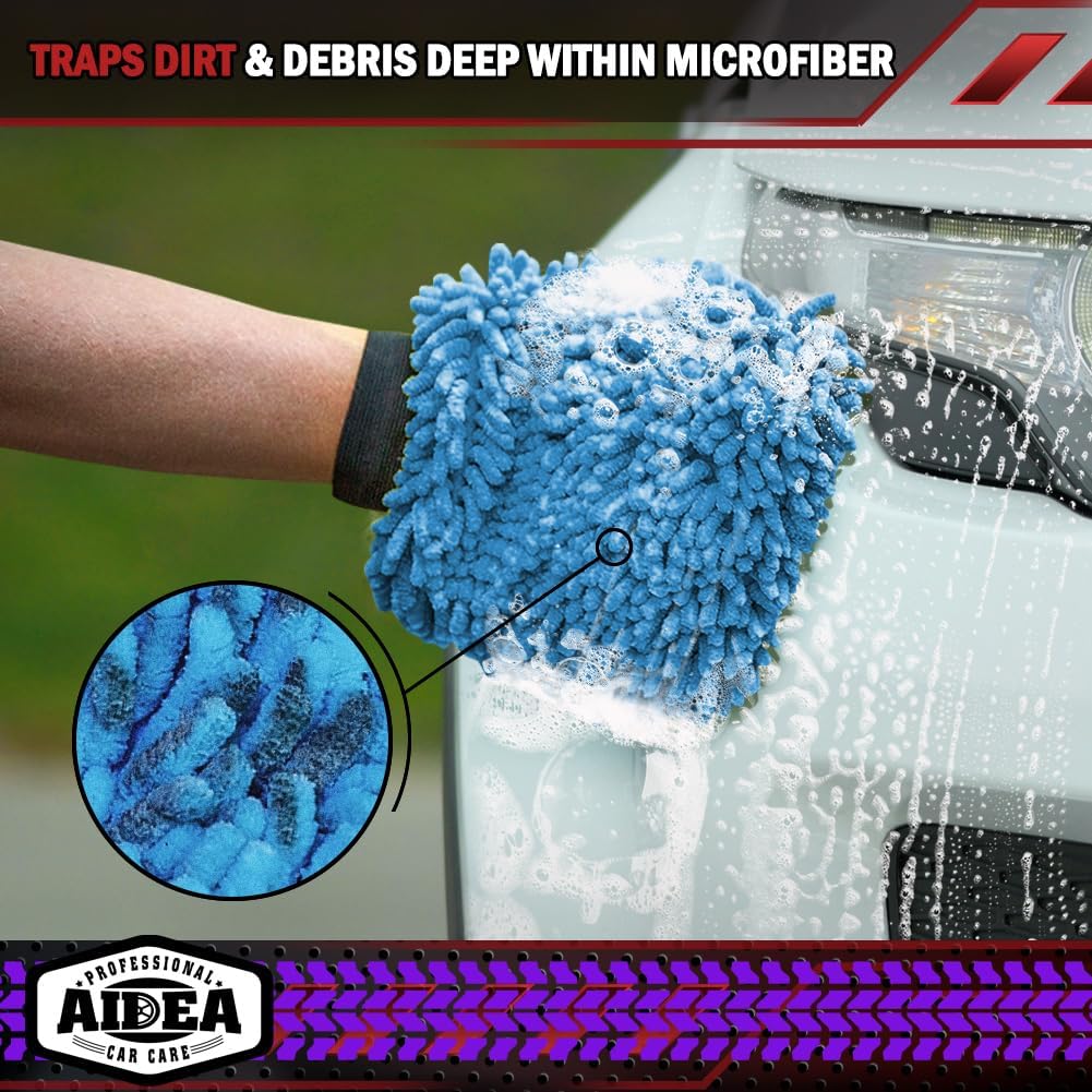 AIDEA Car Wash Mitt Microfiber 2PK, Scratch-Free& Lint-Free, Premium Chenille Microfiber Wash