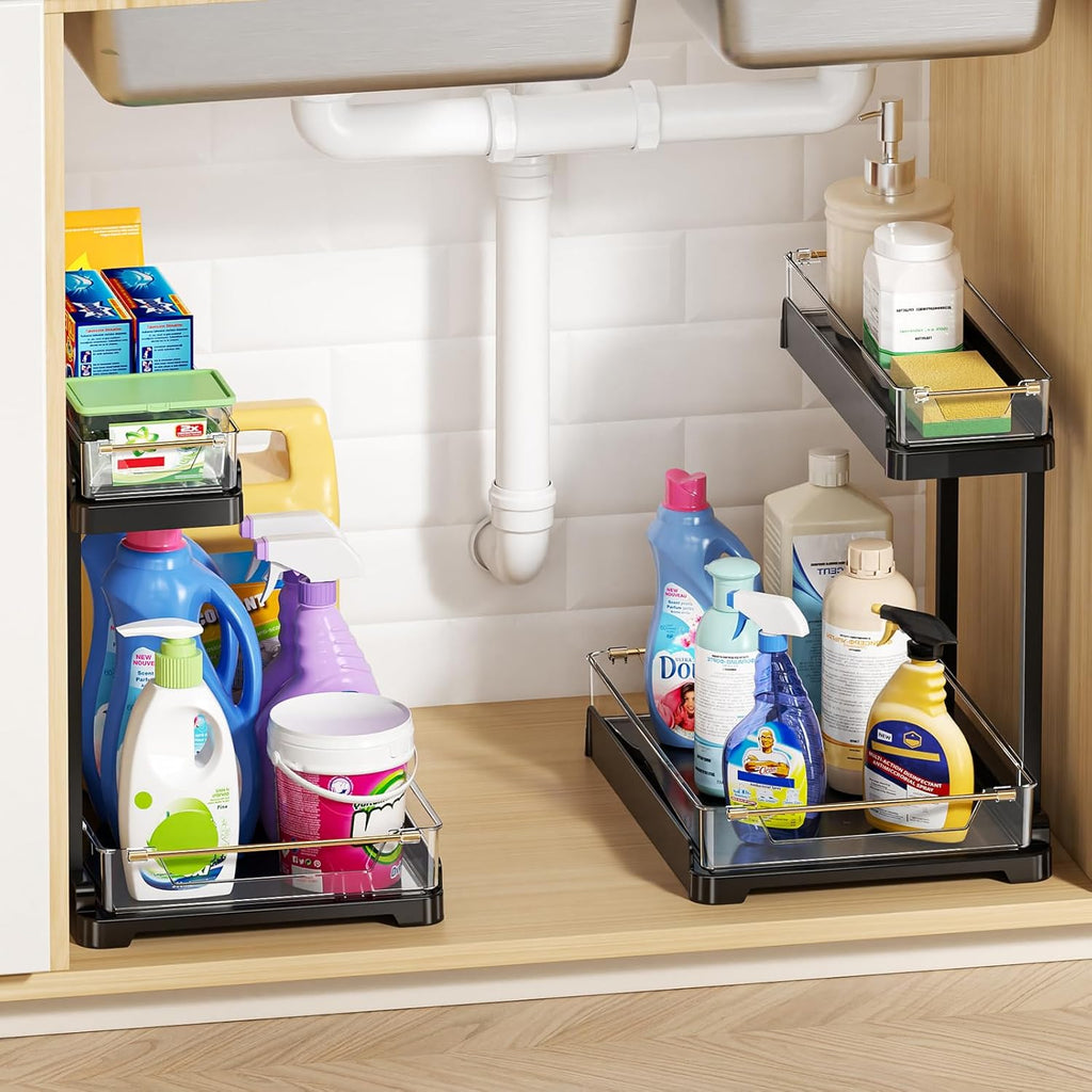 heart & home 2-Pack Under Sink Storage Organizer for Kitchen & Bathroom Cabinets with Removable