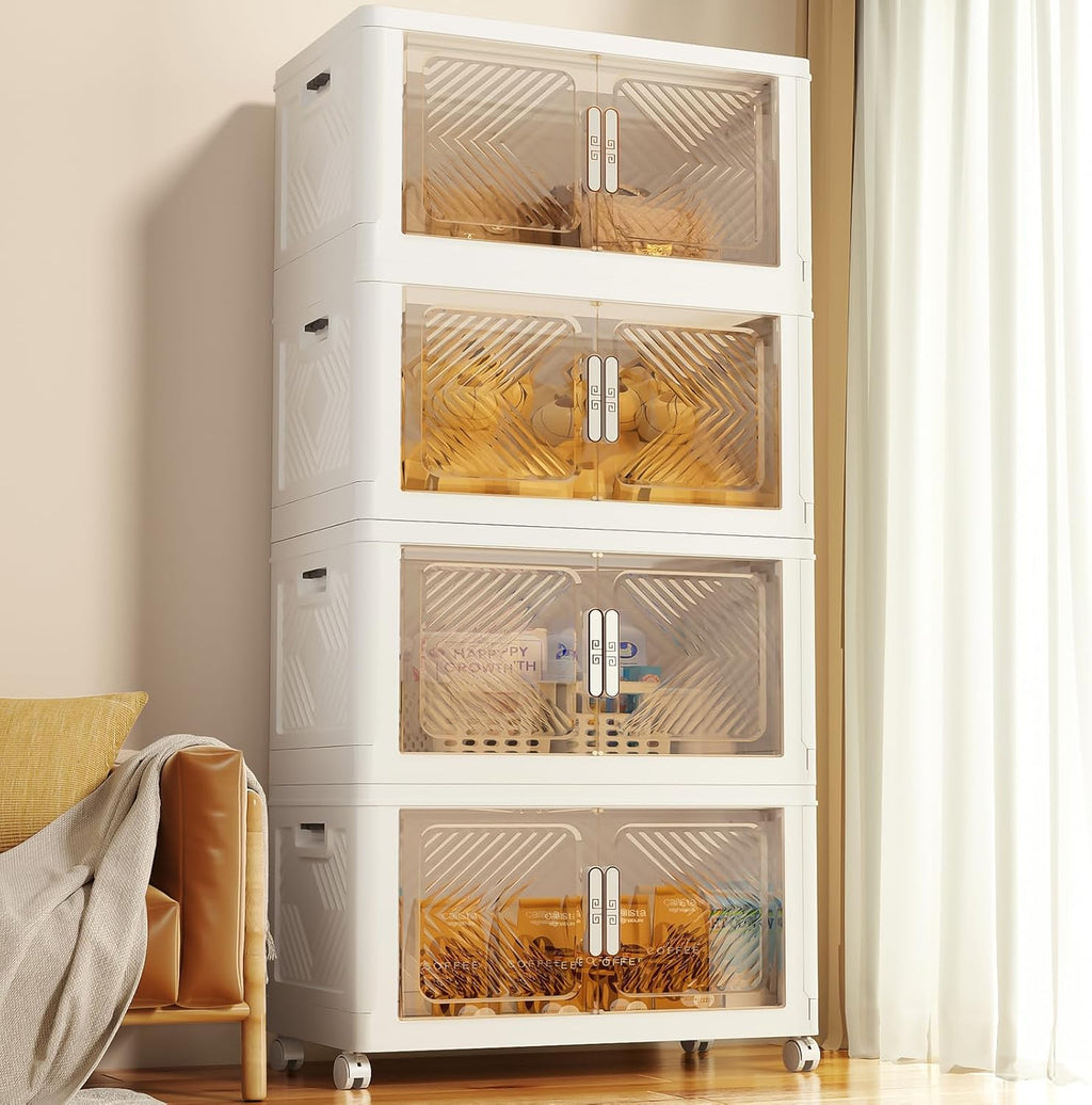 Storage Bins with Lid 120QT, Stackable Storage Containers with Wheels and Magnetic Doors, Plastic