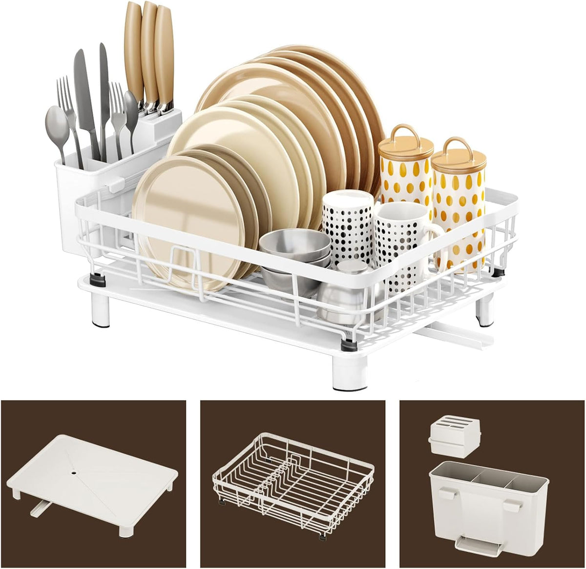 Iron Dish Drying Rack with Drainboard Dish Drainers for Kitchen Counter Extendable Spout Strainers