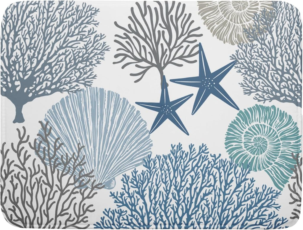 Blue Coral Dish Drying Mat 18x24 Inch Absorbent Reversible Summer Beach Drying Mat Nautical Coastal