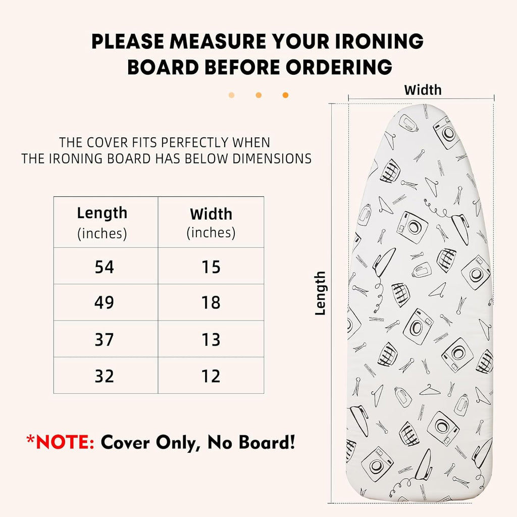 Wide Ironing Board Cover and Pad 18 x 49 inch Heat Reflective with Hook and Loop Fasteners, Thick