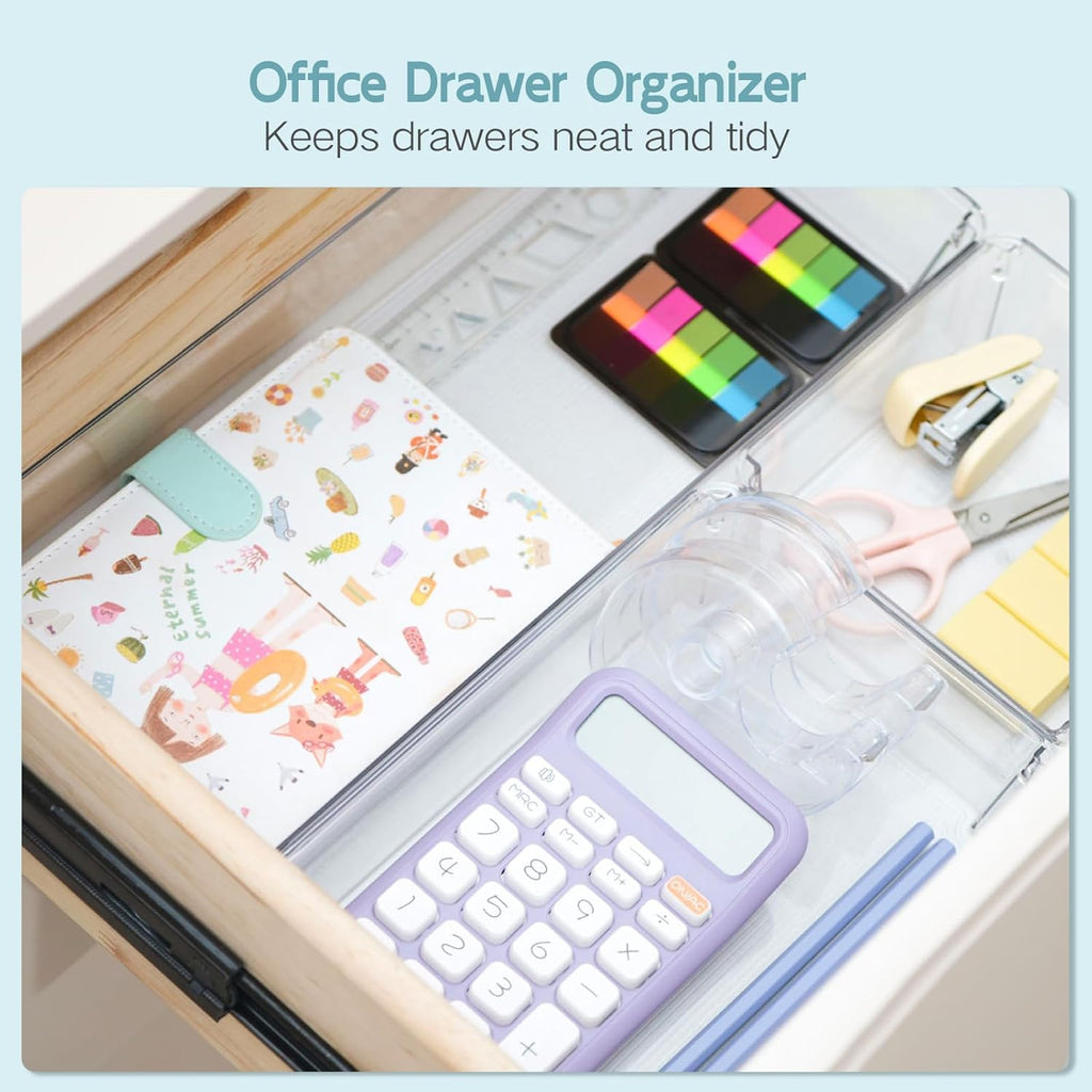 6 Pack Large Clear Plastic Drawer Organizer Trays, Desk Drawer Organizers and Storage Dividers