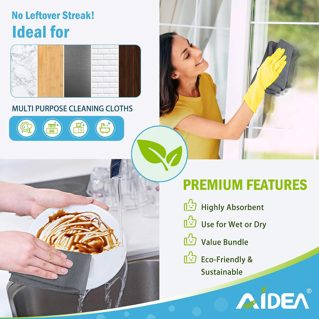 AIDEA Microfiber Cleaning Cloth Grey 50PK, Microfiber Towels for Cars, Premium Car Cloths, Dusting