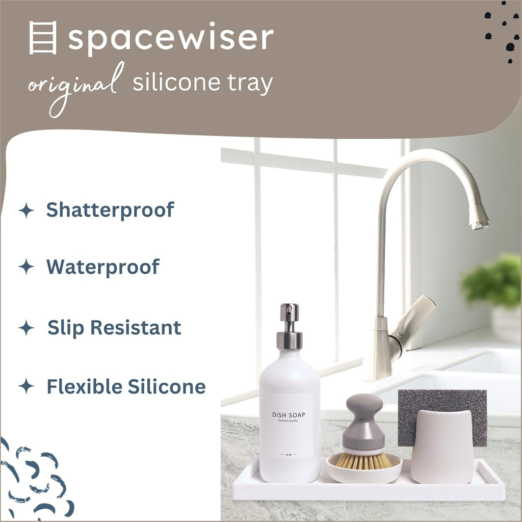 Countertop and Vanity Tray - 2 PC Large 11.7" Silicone Bathroom Trays, Counter Organizer, Dish Soap
