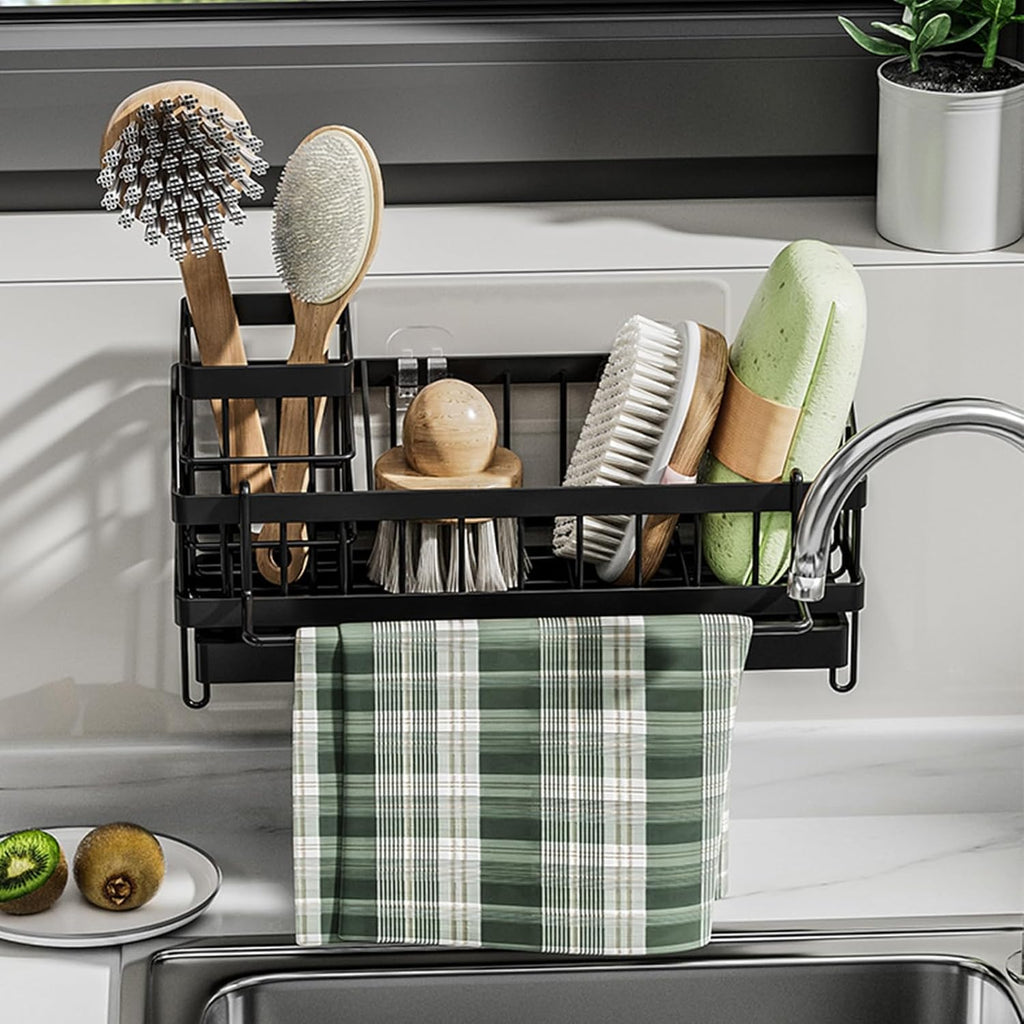 Sink Caddy kitchen Organzier with High Brush Holder, Wall-Mounted Sponge Holder for Sink