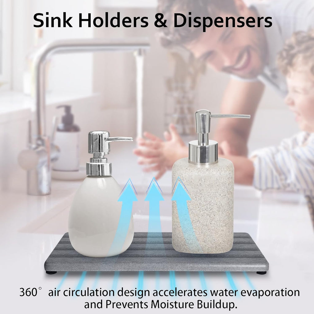 Set of 3 Diatomite Hand Soap Holder, Water Absorbing Stone Tray for Kitchen Countertop, Fast-Drying